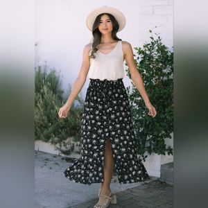 Black floral midi skirt